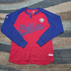 Vintage Philadelphia Phillies Stitches Waffle Knit Henley Shirt Mens Medium MLB